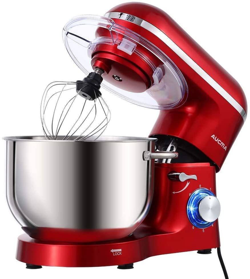 aucma stand 6.5 qt 6 speed tilt head food mixer isolated on white background