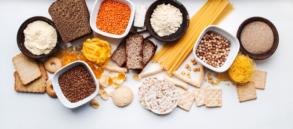 gluten free food set isolated on grey background