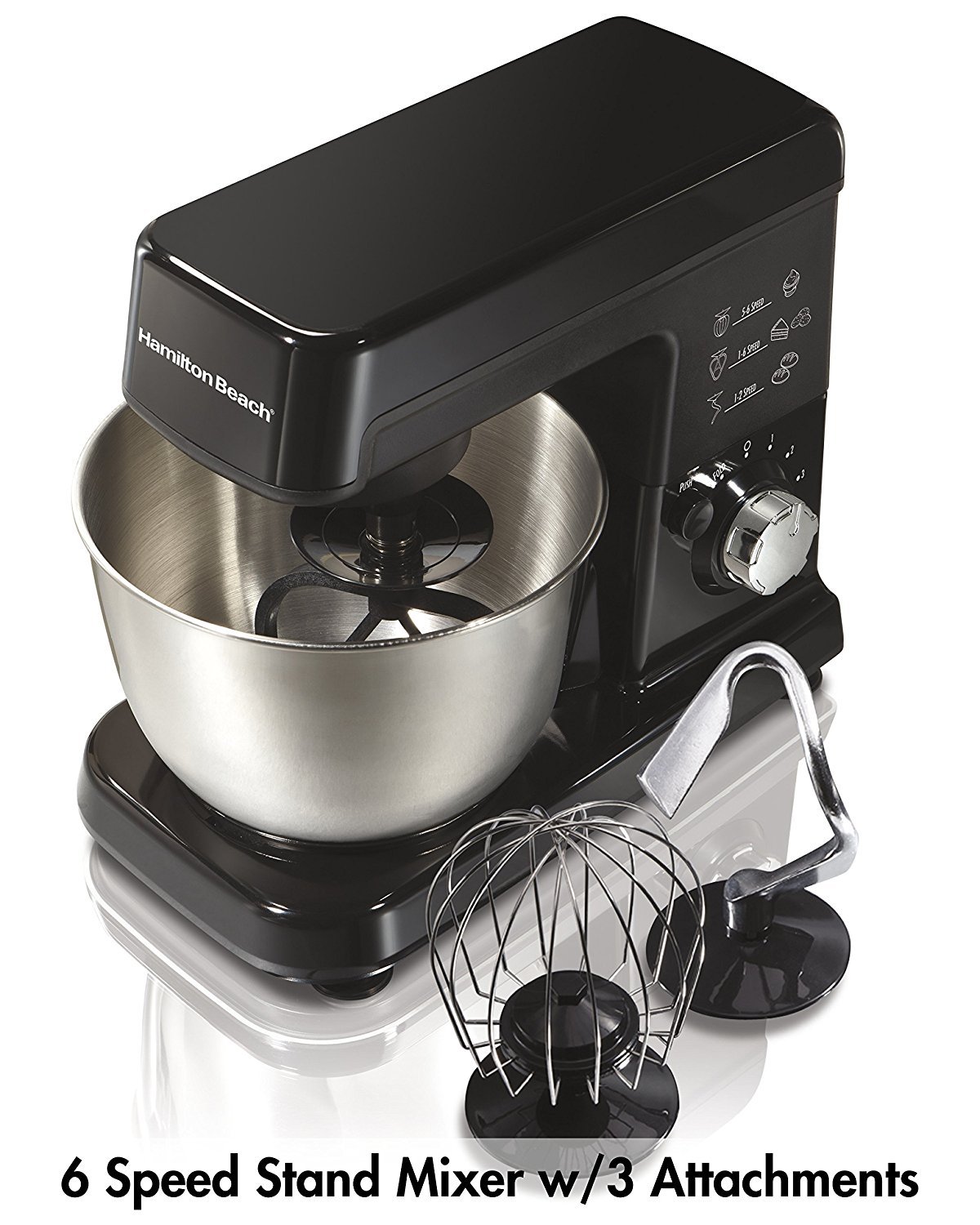 hamilton beach 6 speed electric stand mixer with stainless steel 3.5 quart bowl isolated on white background