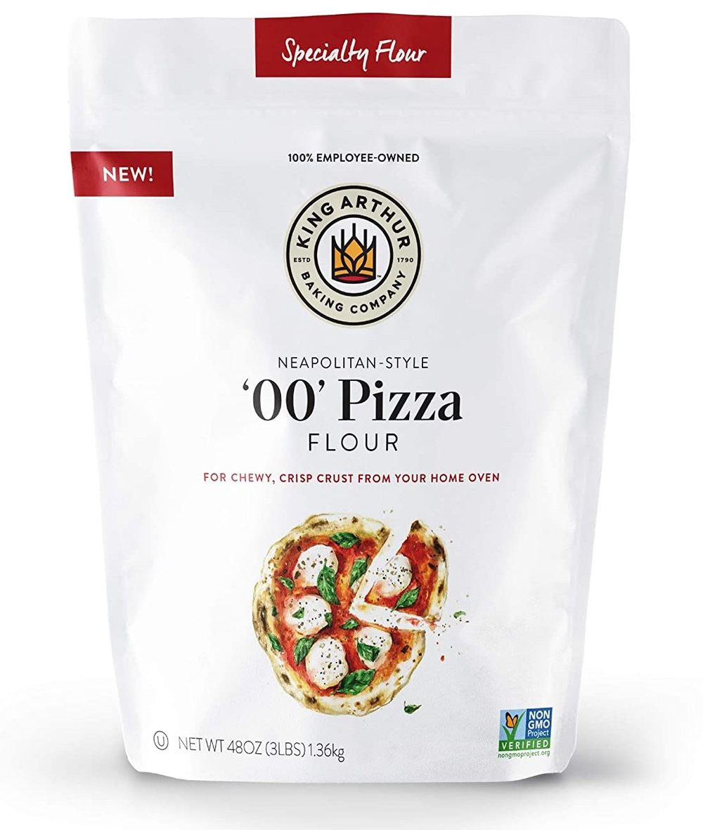 king arthur 00 pizza flour isolated on white background