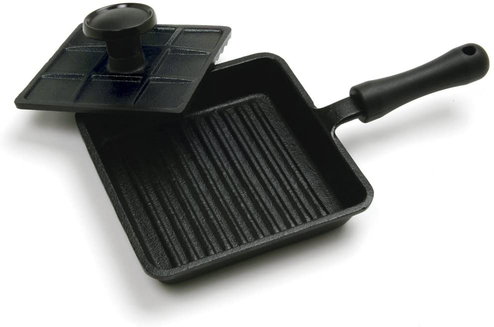 norpro 653 mini cast iron panini pan with press