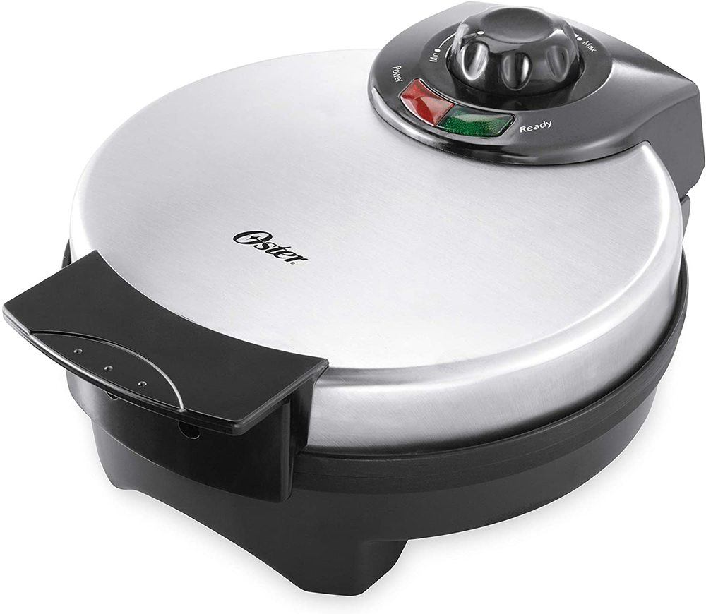 oster ckstwf2000 belgian waffle maker, stainless steel isolated on white background